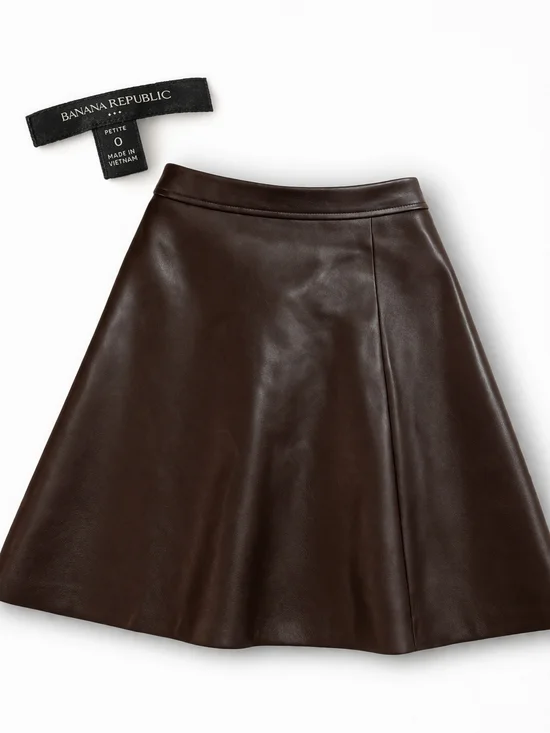 Classic A-Line Faux Leather Skirt - Brown - Picture 3 of 4